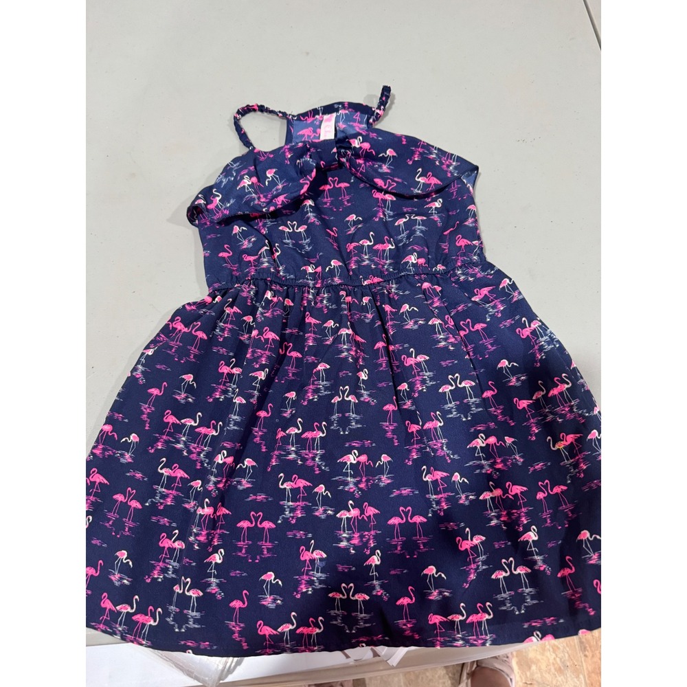 Cherokee Girls Navy Blue Pink Flamingo Print Halter Sundress Size L 10/12 Summer